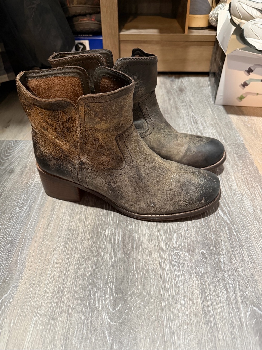 Women’s Brown Leather Block-Heel Ankle Boots